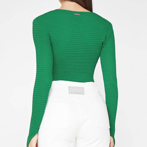 Textured Green Cutout Bodysuit w/thumb holes - Picture 4 of 13